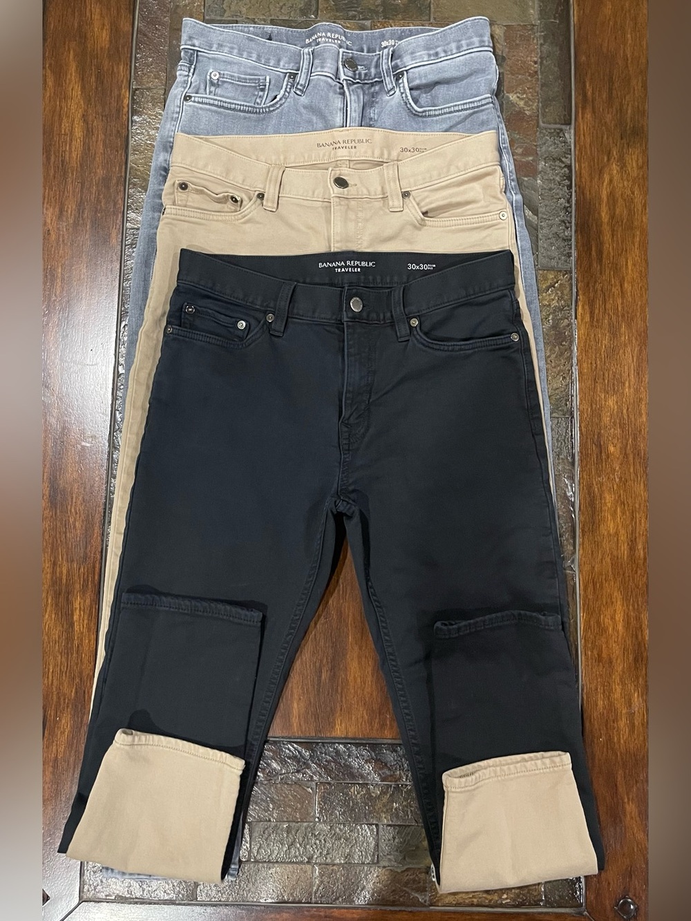 Banana Republic Traveler Slim Fit Straight Jeans Trio Black, Khaki, Light Gray